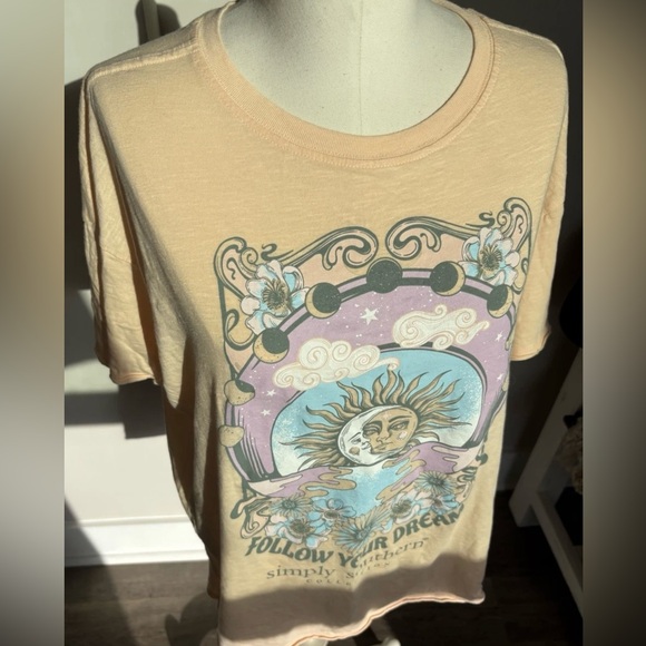 Simply Southern Relaxed Fit T Shirt Hi Lo Hem Tee Celestial M/L - Picture 2 of 10